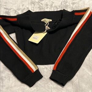 LF Black Sweater with Striped Sleeves